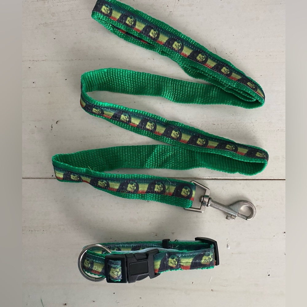 Bob Marley Jamaica music reggae superstar green set collar small leash pet dog 2